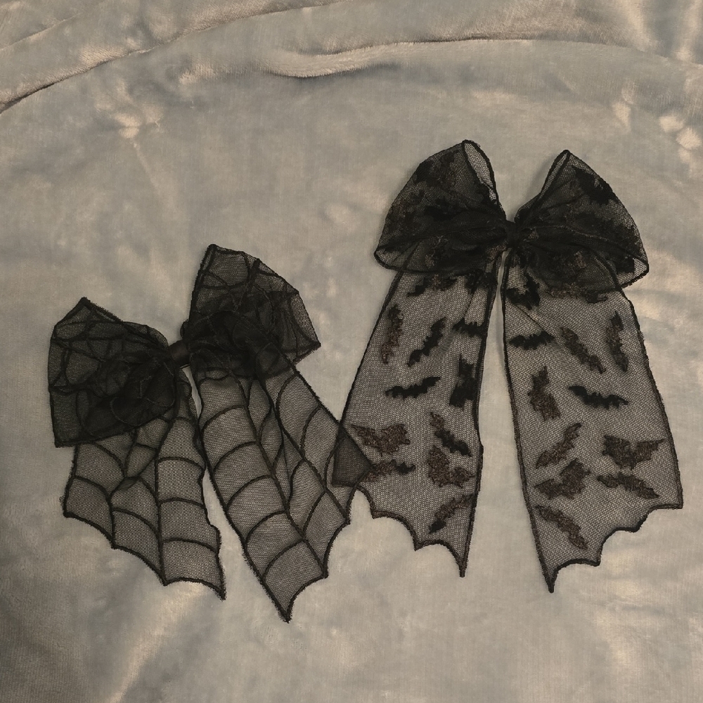 Pair Of Black Spider Web and Bat Hair Bows NWOT